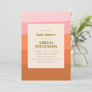 Boho Pink Orange Abstract Stripes Baby Shower Invitation