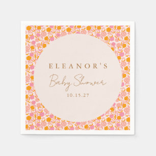 Boho Pink Orange Floral Cute Baby Shower Custom Napkin