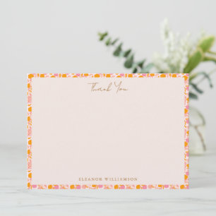 Boho Pink Orange Floral Cute Baby Shower Custom Thank You Card