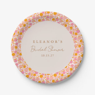 Boho Pink Orange Floral Cute Bridal Shower Custom Paper Plate