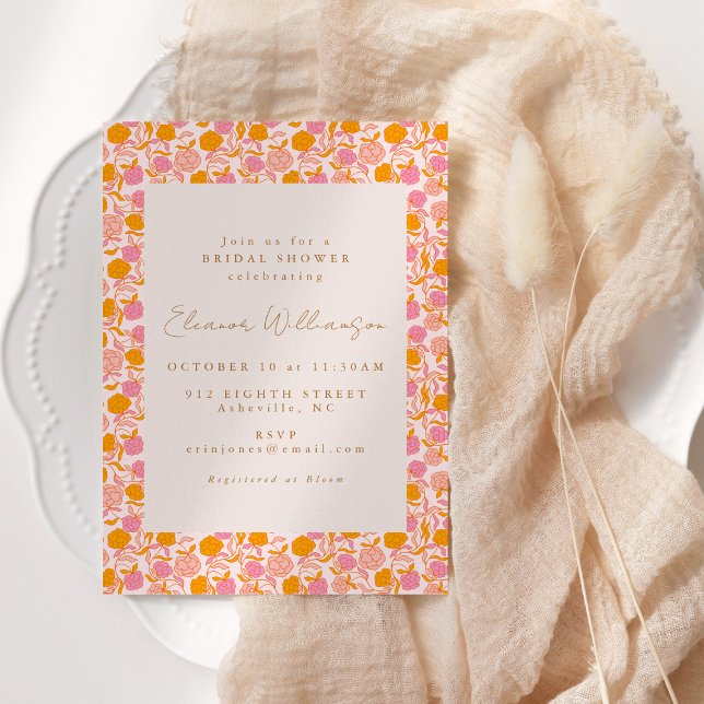 Boho Pink Orange Floral Cute Bridal Shower Invitation (Creator Uploaded)