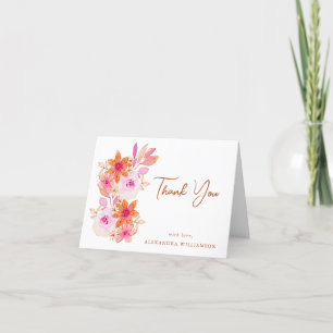 Boho Pink Orange Flowers Shower Custom Folded Thank You Card