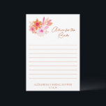 Boho Pink Orange Flowers Shower For The Bride Advice Card<br><div class="desc">Boho Watercolor Pink Orange Flowers Bridal Shower Advice for the Bride Card</div>