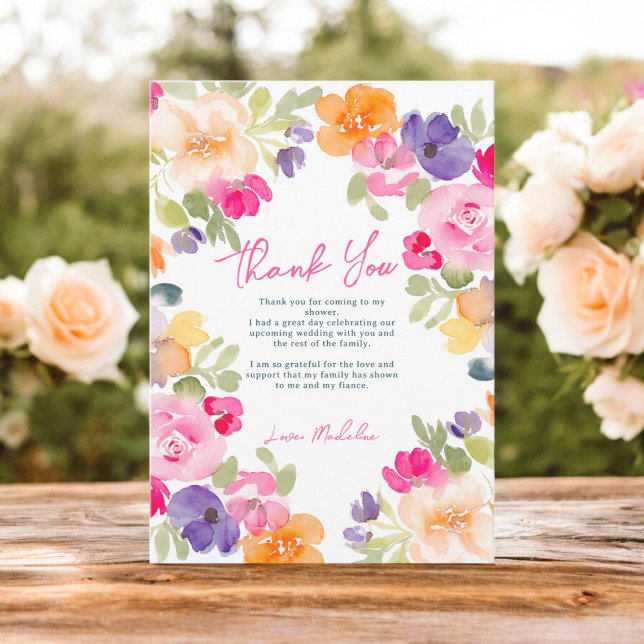 Boho pink orange summer floral bridal shower thank you card (Boho pink orange summer floral bridal shower thank you card)