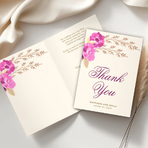 Boho Pink Orchid Floral Ivory Wedding Thank You Card