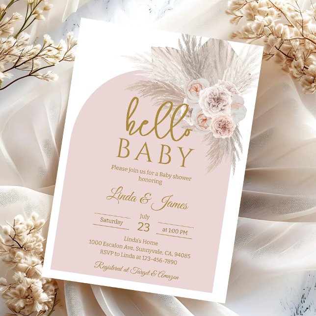 Boho Pink Pampas Grass Baby Shower Invitation (Creator Uploaded)