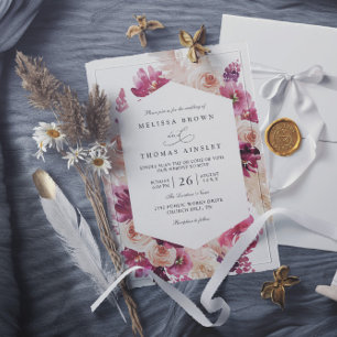 Boho Pink Pampas Grass Floral QR Code Wedding Invitation