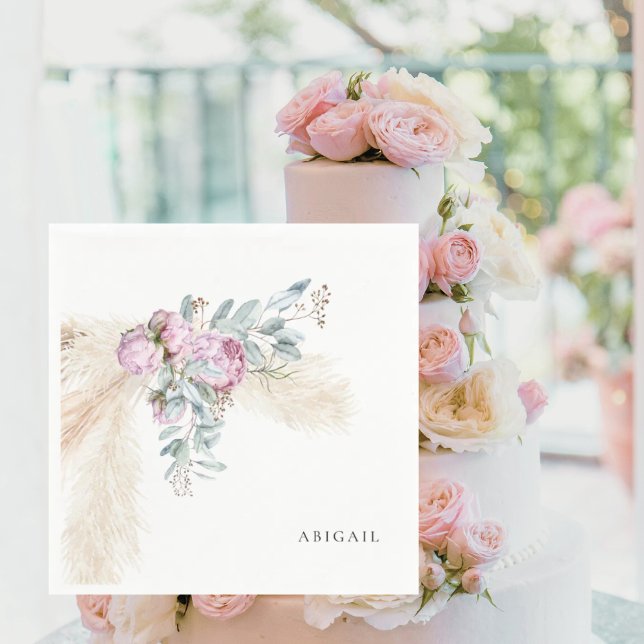 Boho Pink Peonies Custom Bridal Shower  Napkin (Creator Uploaded)