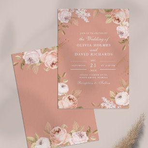 Boho Pink Peonies Wedding Invitation