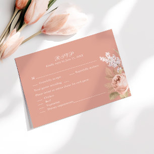 Boho Pink Peonies Wedding RSVP Card