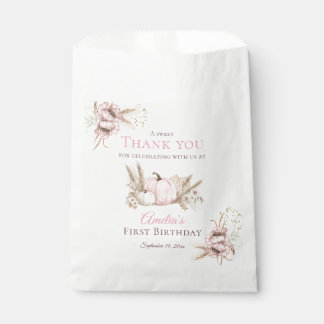 Boho Pink Pumpkin 1st Birthday Thank You Favour Bags
