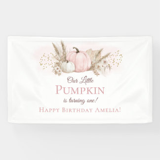 Boho Pink Pumpkin 1st Birthday Welcome Banner