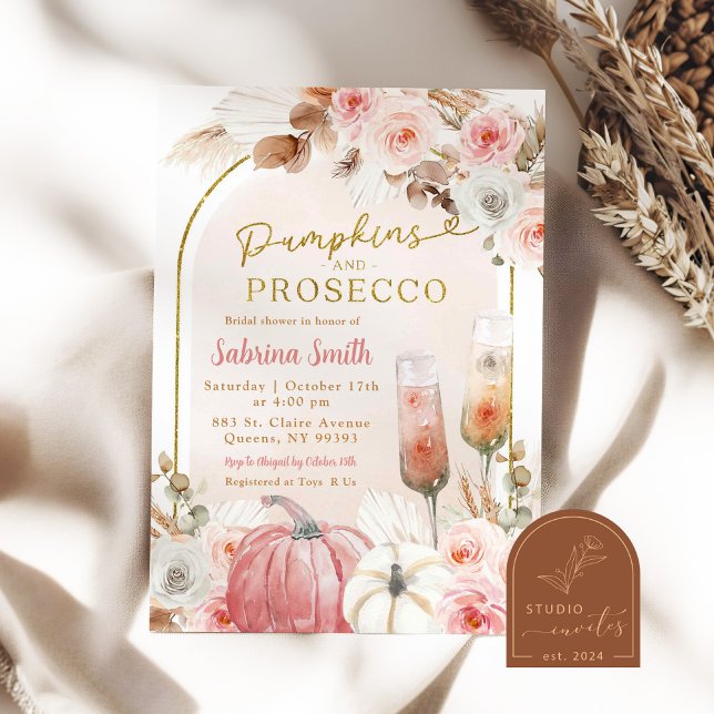 Boho Pink Pumpkin and Prosecco Bridal Shower Invitation (Creator Uploaded)