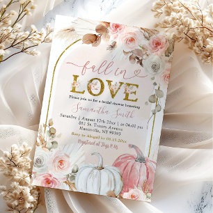 Boho Pink Pumpkin fall In Love Bridal Shower Invitation