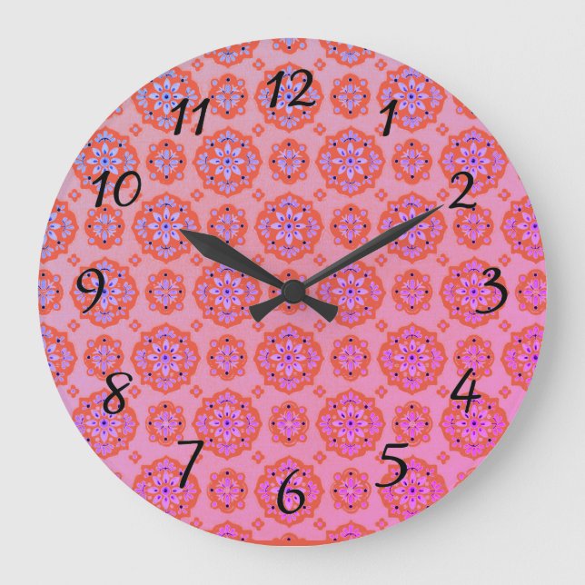 Boho Pink Purple Blue Pattern Acrylic Wall Clock (Front)