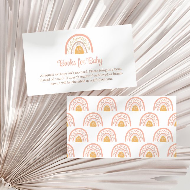 Boho Pink Rainbow Books for Baby Enclosure Card (Boho Pink Rainbow Books for Baby Enclosure Card on a sunny white dry palm leaf.)