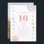Boho Pink Rainbow Modern 16th Birthday Party Invitation<br><div class="desc">Boho Purple Rainbow Modern 16th Birthday Party Invitations features your modern sixteenth birthday party invitation information in a purple boho rainbow and heart frame and your favourite photo on the reverse. Perfect to invite family and friends to your celebration. Easy DIY (Do It Yourself) by editing the text in the...</div>