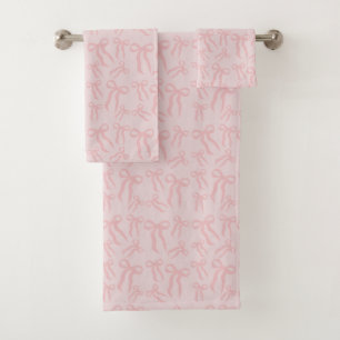 Boho Pink Ribbon Bows Pattern On Powder Blush Pink Bath Towel Set