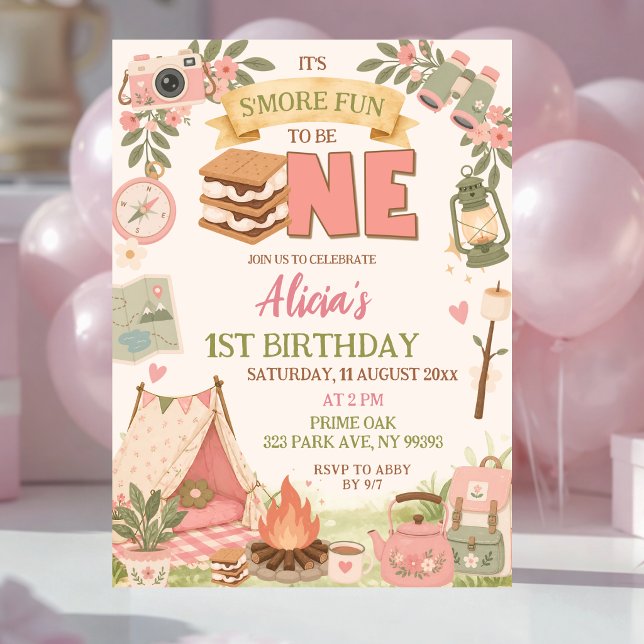 Boho Pink Smore Fun to be One First Birthday Invitation (Creator Uploaded)