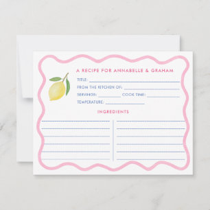 Boho Pink Squiggle Lemon Bridal Shower Recipe Card