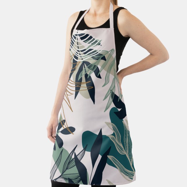 Boho Pink, Teal and Navy Leaves  Apron (Insitu)