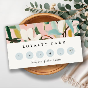 Boho Pink Teal Green Painted Floral Loyality Business Card