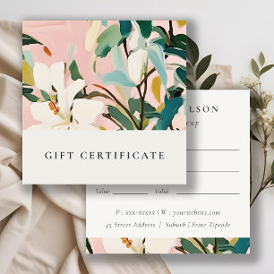 Boho Pink Teal Painted Floral Gift Certificate