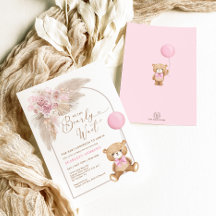 Boho Pink Teddy Bear Balloon Pampas Baby Girl