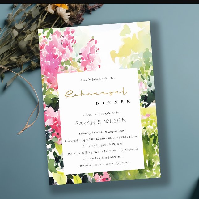Boho Pink Tropical Bougainvillea Rehearsal Dinner Invitation (Creator Uploaded)
