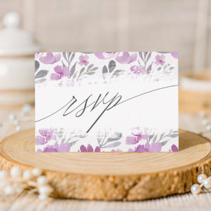 Boho Pink watercolor Floral Wedding RSVP Card