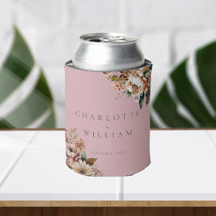 Boho Pink Watercolor Flowers Wedding Favours Can Cooler