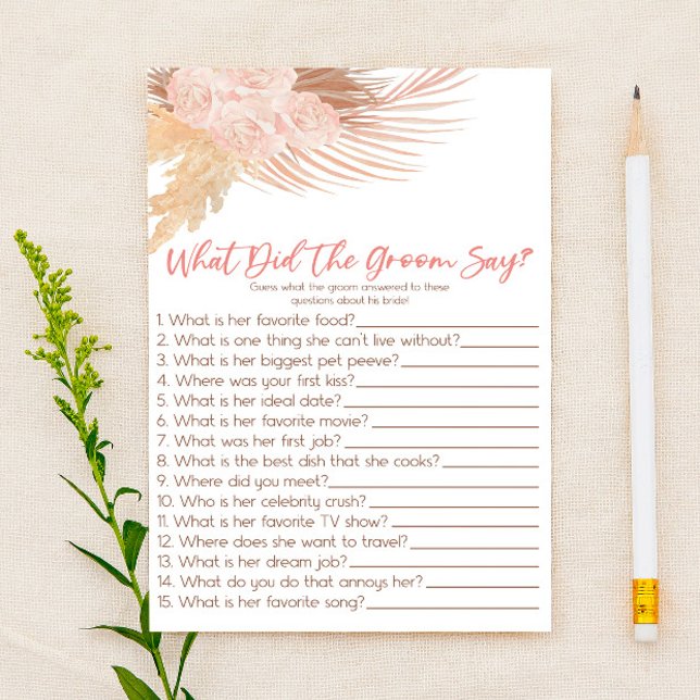 Boho Pink What The Groom Say Bridal Shower Game Stationery (Creator Uploaded)