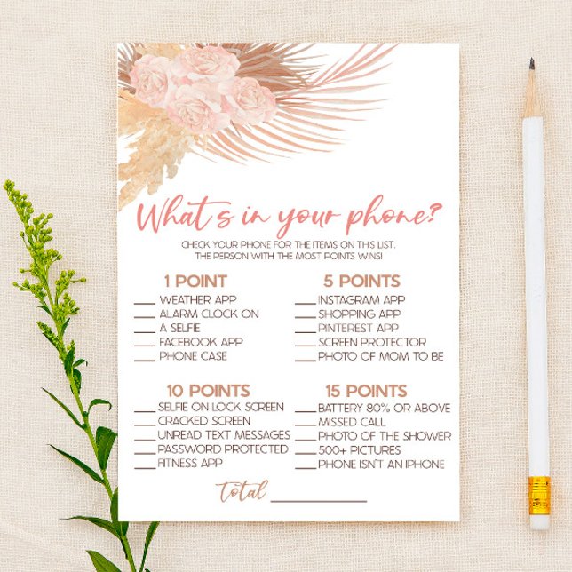 Boho Pink What's In Your Phone Baby Shower Game Stationery (Creator Uploaded)
