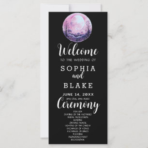 Boho Pink & White Full Moon Black Wedding Program