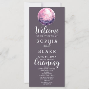 Boho Pink & White Full Moon Grey Wedding Program