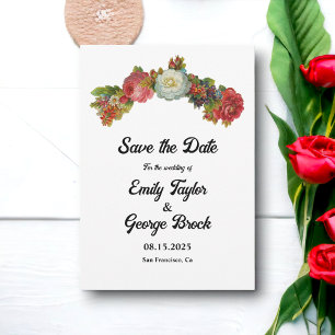 Boho Pink White Red Roses Floral Elegant Wedding Save The Date
