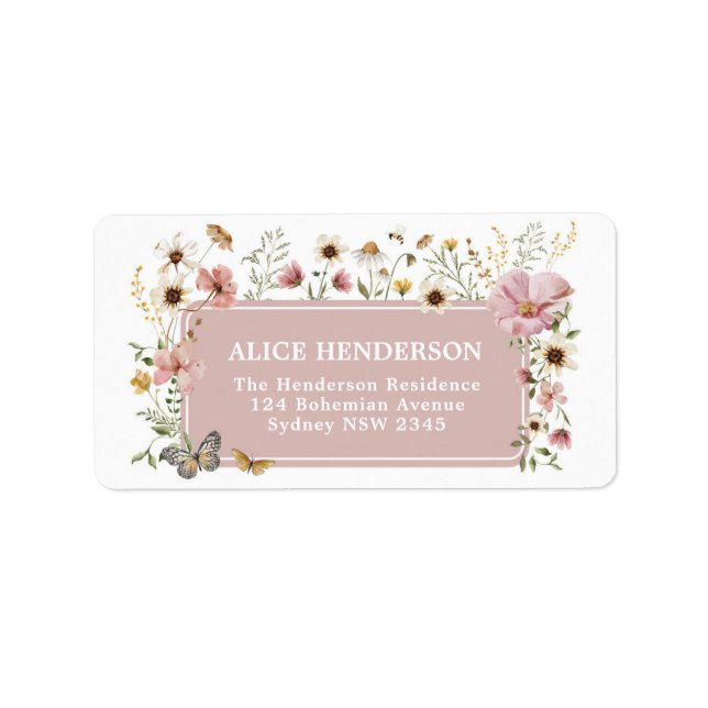 Boho Pink Wildflower Garden Party Return Address Label (Front)