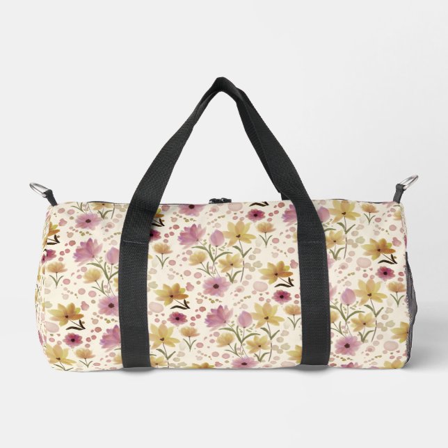 boho Pink Wildflower Watercolor  Duffle Bag (Front)