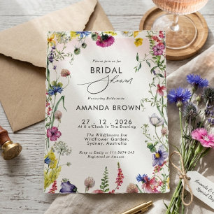 Boho Pink Wildflowers Love in bloom Bridal Shower Invitation
