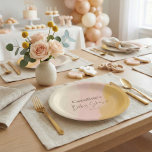 Boho Pink Yellow Script Custom Baby Shower   Paper Plate<br><div class="desc">These baby shower paper plates feature a soft blush watercolor wash and a mix of modern and script fonts for a sweet,  simple look that’s easy to style with any theme,  personalized with name and date.</div>