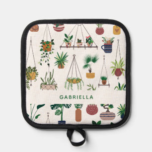 Boho Plant Lady Illustration Art Personalised Pot Holder