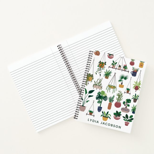 Boho Plant Lady Illustration Personalised Notebook (Inside)
