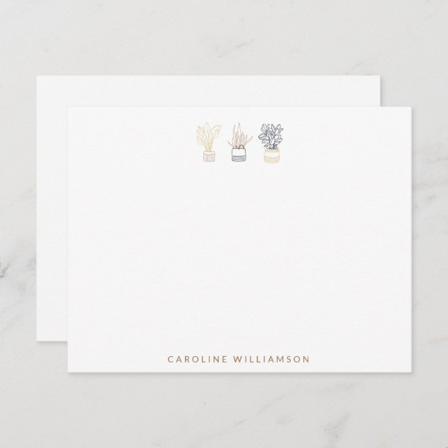 Boho Plant Line Art Illustration Personalised Flat Card (Front/Back)