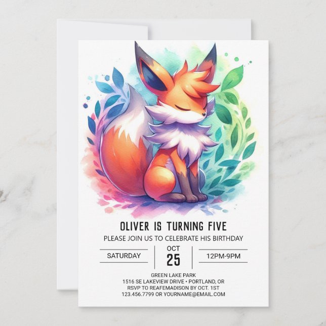 Boho Playful Fox Birthday Invitation (Front)