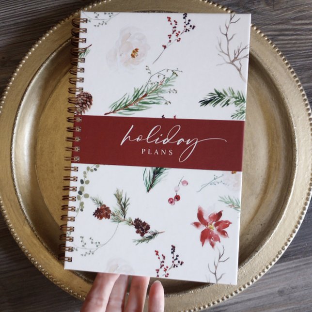 Boho Poinsettia Pine Holly Christmas Holiday Planner (Boho Christmas Planner - Poinsettia, Pine, Pinecones, Burgundy Woodsy Holiday)