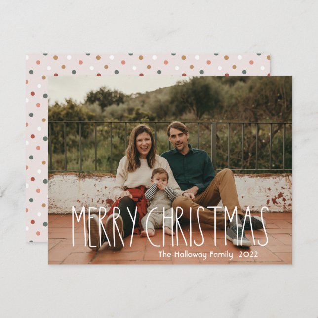 Boho Polka Dot Christmas Full Photo Holiday Card (Front/Back)