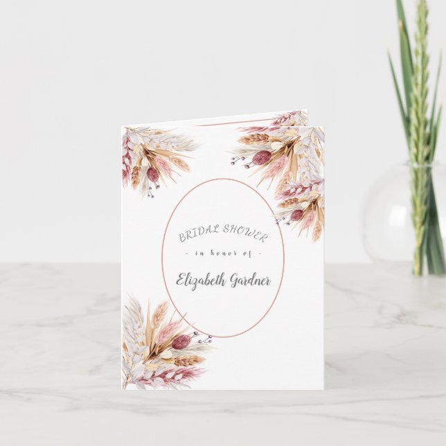 BOHO Pompas Grass Dried Flowers Bridal Shower  Invitation (Front)