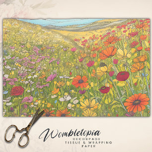 Boho Poppy Wildflower Fields Colourful Decoupage  Tissue Paper