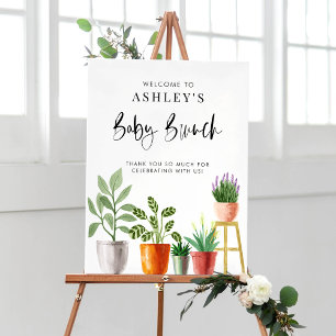 Boho Potted Houseplants Baby Shower Brunch Welcome Poster