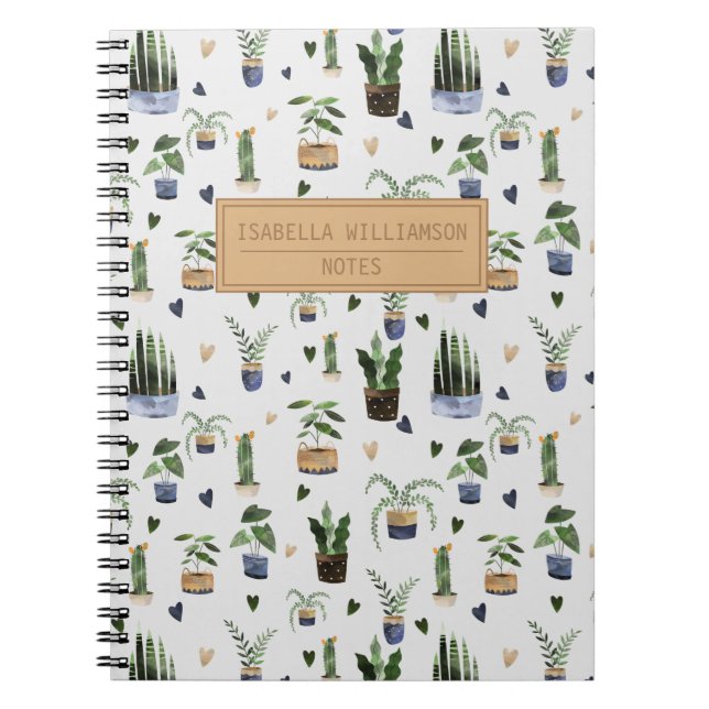 Boho Potted Plant Pattern Personalised  Notebook (Front)